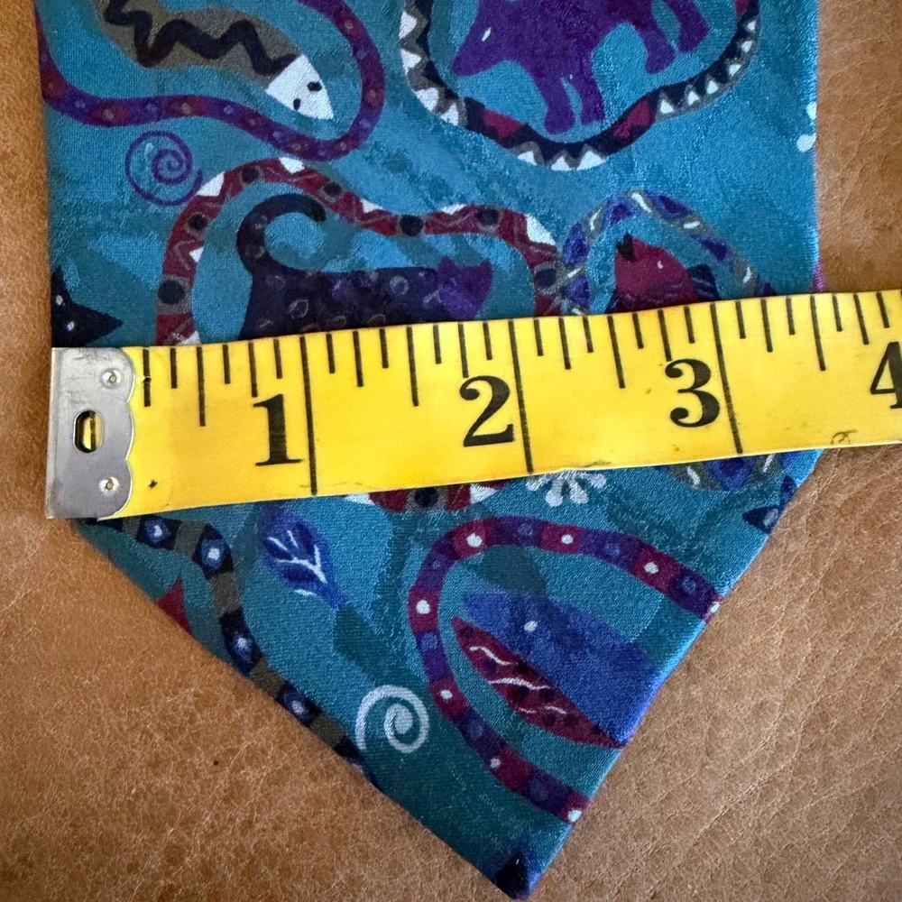 Seigo New York Silk Tie Mens OS Teal Animal Print Whimsical Art Deco Japan 13